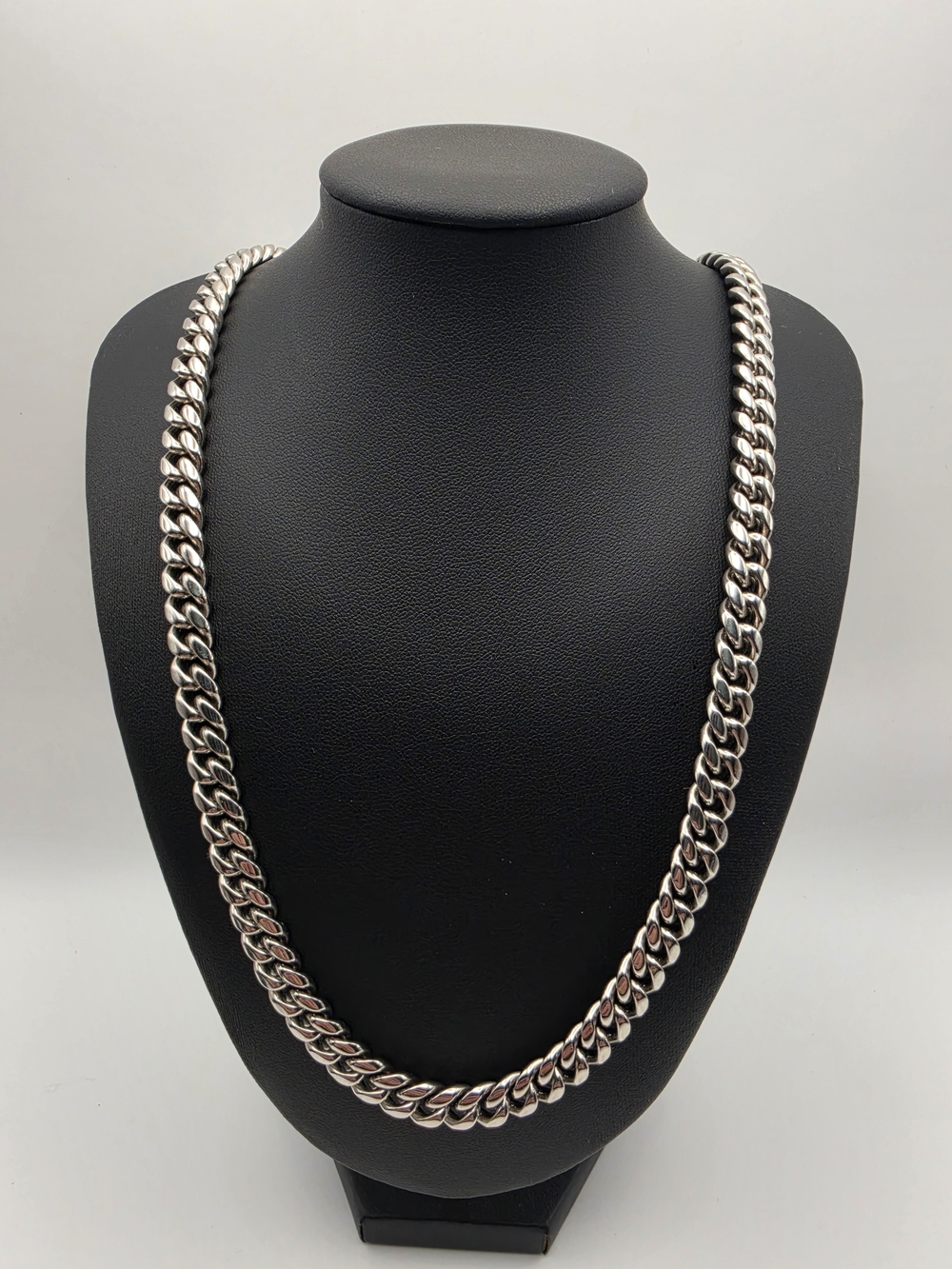 18k White Gold Over SS 22 Inch Cuban Link Chain Necklace